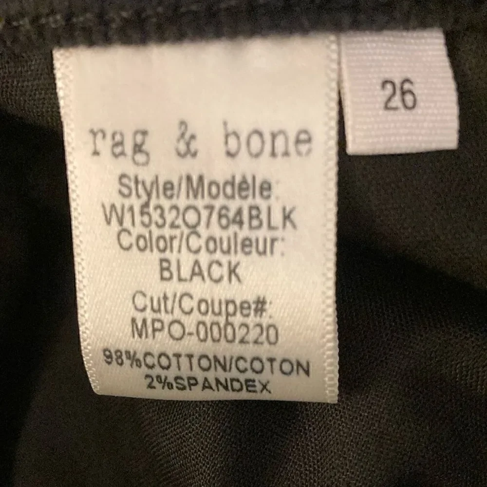 Rag & Bone NWT High Rise Skinny 5 Pocket Style Black Corduroy Pant. Size 26.